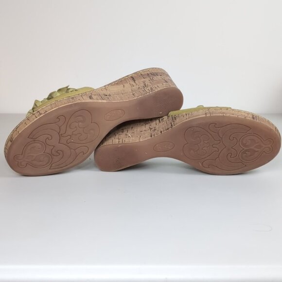 b.o.c. Leather Wedge Sandals Cork Platform Flower Arch Support Green Shoes 9 - Picture 9 of 14